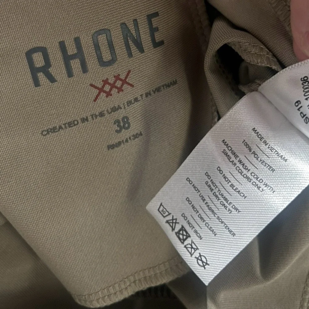 RHONE Mens Slim Fit Flat Front Commuter Stretch Pants Tan Beige Khaki 38